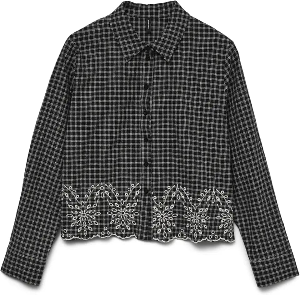 VERO Moda Damen Vmolga Ls Short Emb Shirt WVN Exp