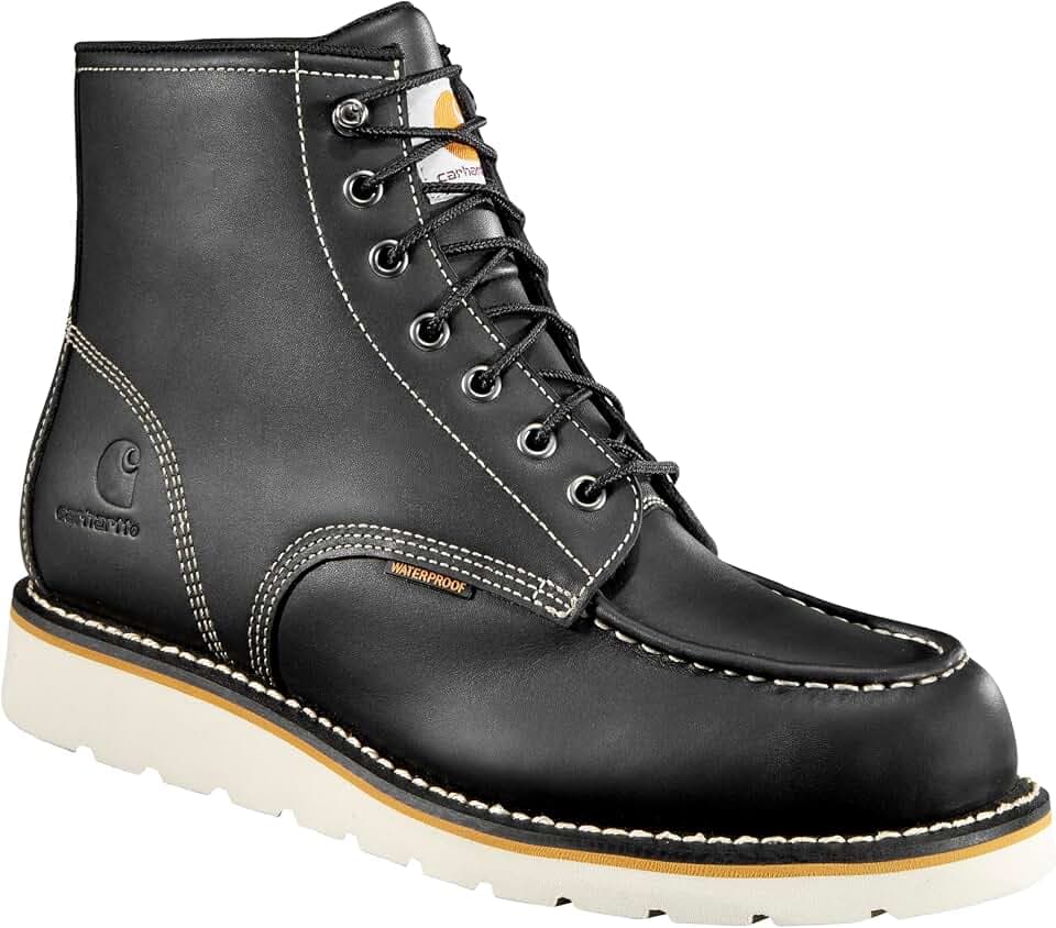 Carhartt Men's 6” Moc Toe Waterproof Work Boots - Oil-Tanned Leather Boots with FastDry Lining, Dual-Density Rubber Wedge Traction Outsole, EH Rated