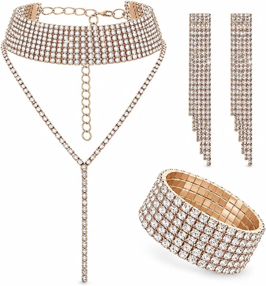 Hicarer 3 Pieces Rhinestone Jewelry Set Bridal Wedding Jewelry Set