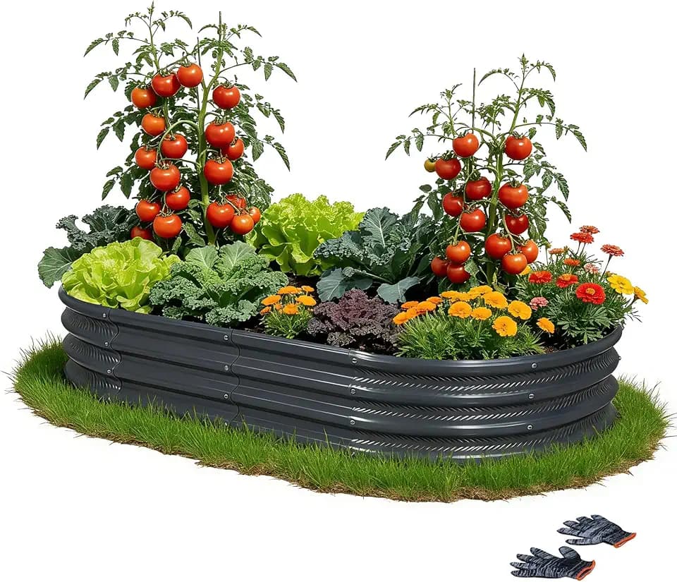 Gartist 8×4×1 ft Large Gray Raised Garden Bed Planter, Easy Assembly Metal Garden Bed Outdoor for Vegetables, Flowers & Herbs