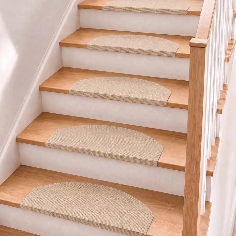 15 Stufenmatten 60x24CM, Halbrund Stufenmatten Selbstklebend für Holzstufen (Khaki)