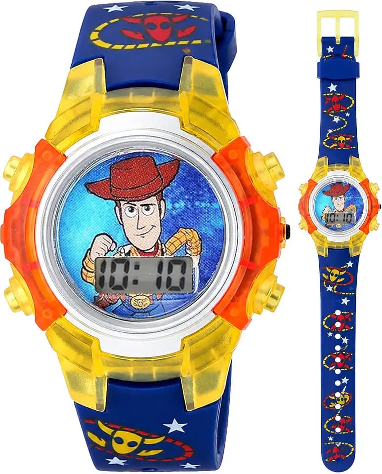Toy Story 4 Kids Digital LCD Watch – Flashing Dial, Woody Character Design, Printed Strap, Adjustable Fit, Durable Plastic Case, Fun Timepiece for Kids, Great for Fans – Fits Wrists 5.5” to 8”