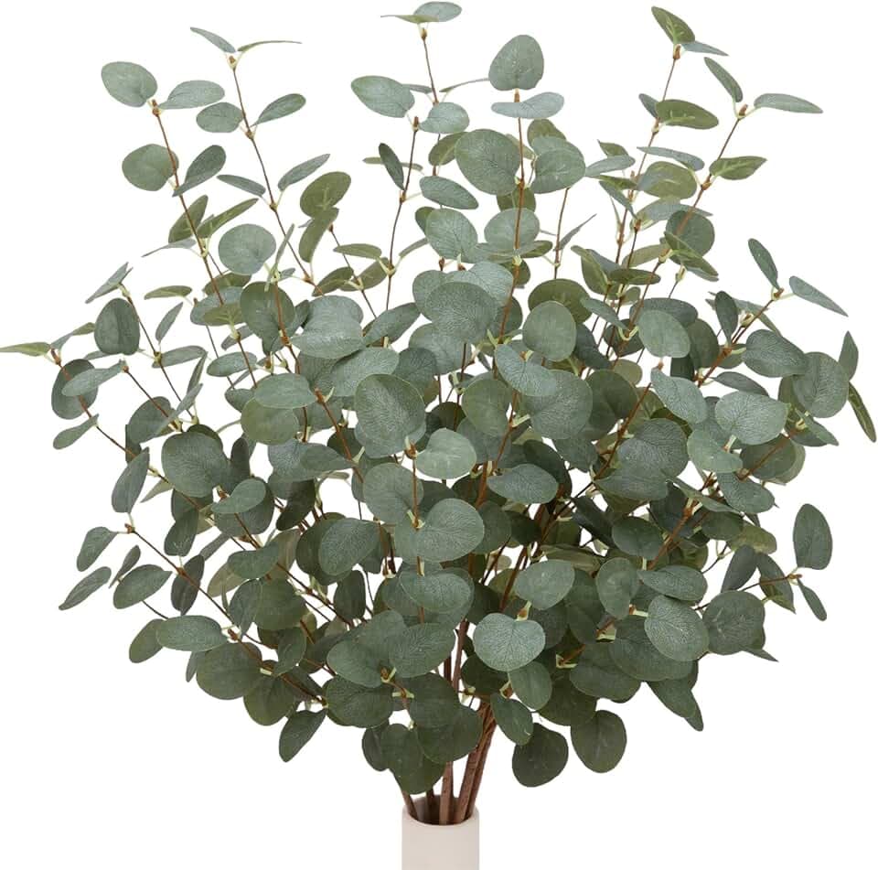 12 Pcs 27" Eucalyptus Stems Greenery Stems Eucalyptus Leaf Spray in Green Silk Plastic Plants Floral Artificial Plants for Home Party Wedding Decoration(Dark Green)