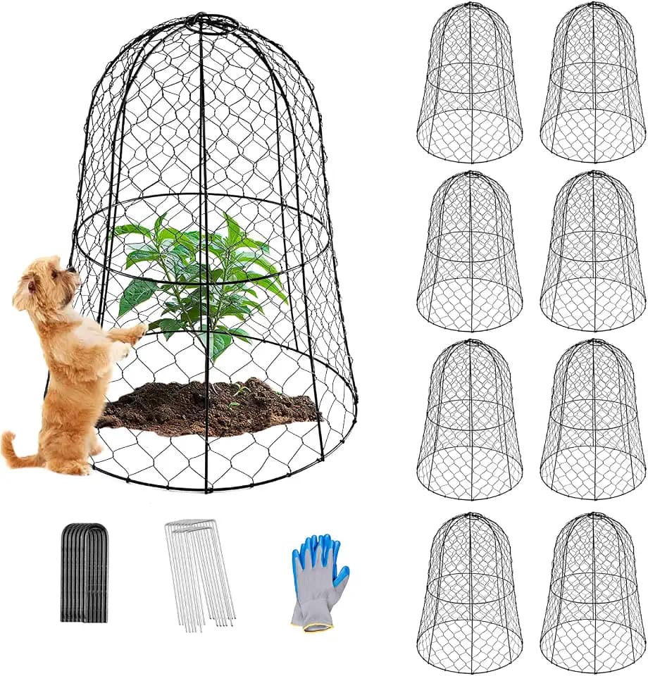 Metal Plant Covers 9 Packs,Heavy Duty Garden Cloche Plant Cage,with Glove & Metal Stakes & Zip Ties,13"x15.7"H Rust-Proof Plant Protectors from Animals for Vegetables,Flowers,Seedlings Against Rabbits