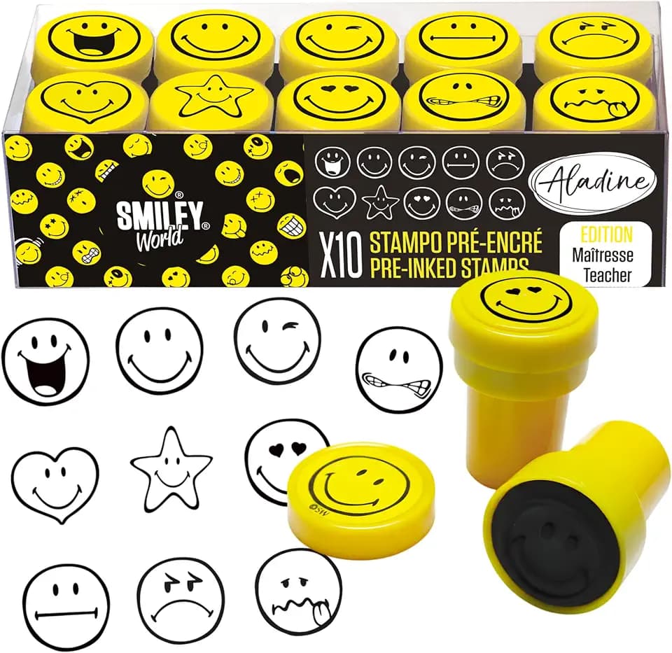 Aladine 3003626 Stampo Easy Smiley Stempelset, schwarz, gelb