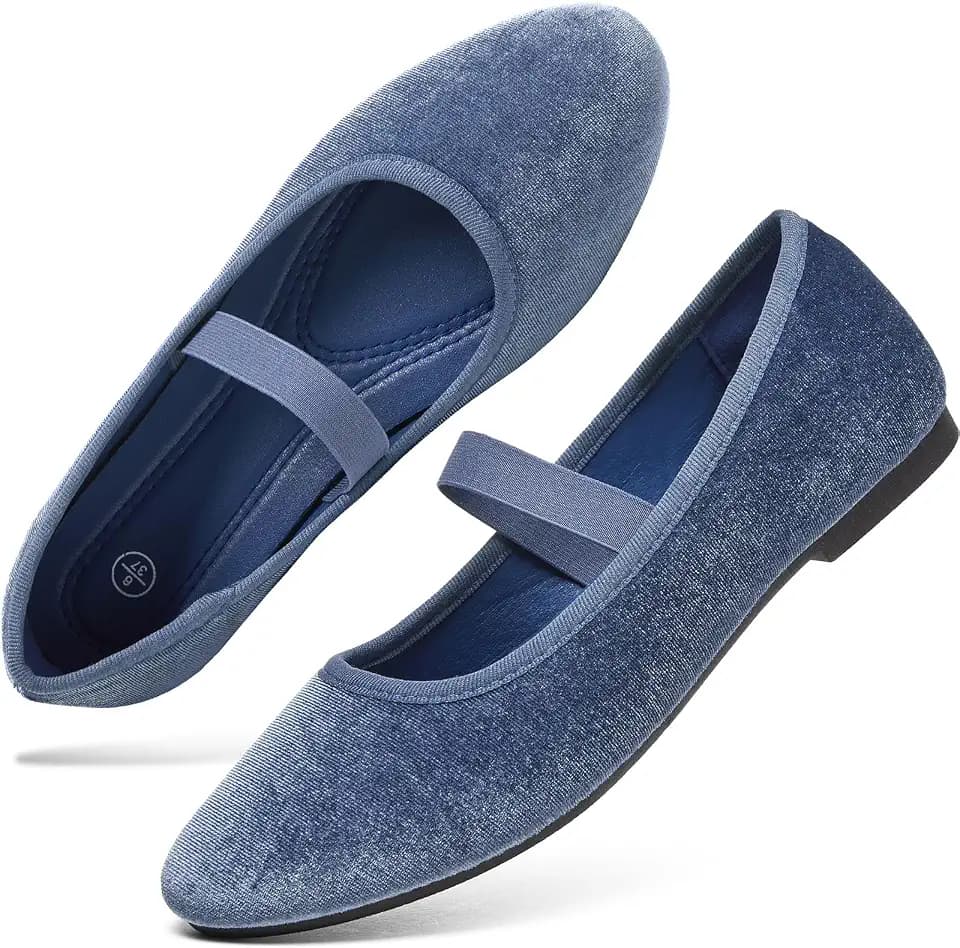hash bubbie Women's Velvet Mary Jane Flats Elastic Strap