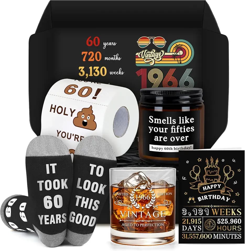 60th Birthday Gifts for Men Funny 60 Year Old Birthday Gifts for Men Cool 1966 Gift Ideas for 60 Year Old Man Unique Sixty Gift Set for Man in Their 60s Happy 60th Decorations Accessories for Him