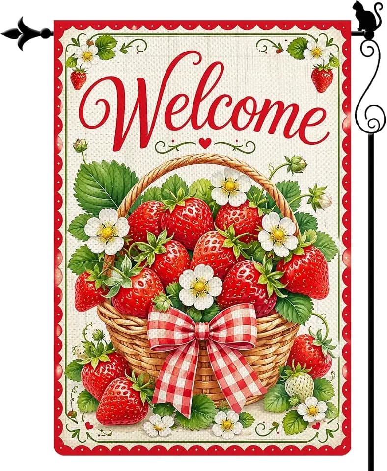 Strawberry Basket Outdoor Garden Flag, Double Sided 12 x 18 Inch