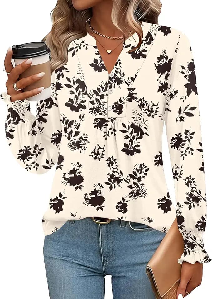 Ivicoer Womens Tops Long Sleeve Shirts for Women V Neck T Shirts Blouses for Women Dressy Casual