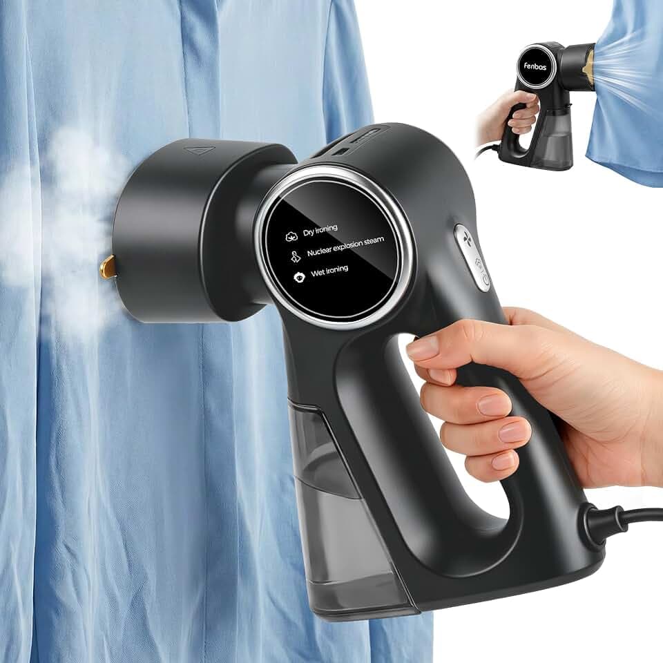 Steamer for Clothes, Clothes Steamer Handheld Supports Both Hanging and Flat Ironing, Auto Absorbs Clothing, Adjustable Suction Power from 3000-6000Pa, Fits Easily Into a Suitcase（Black）