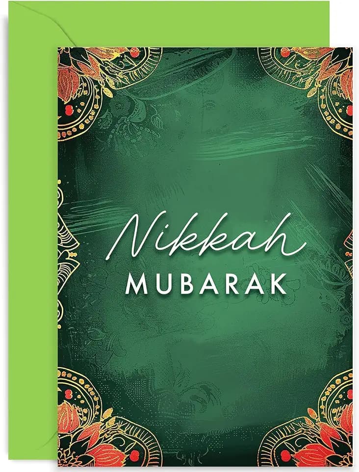 Moderne grüne Nikkah Mubarak Grußkarte – islamisches Geschenk – islamisches Muster Hochzeits-Glückwunschkarte für Herr und Frau – Glückwunsch muslimische Hochzeitskarte – luxuriöse Nikkah