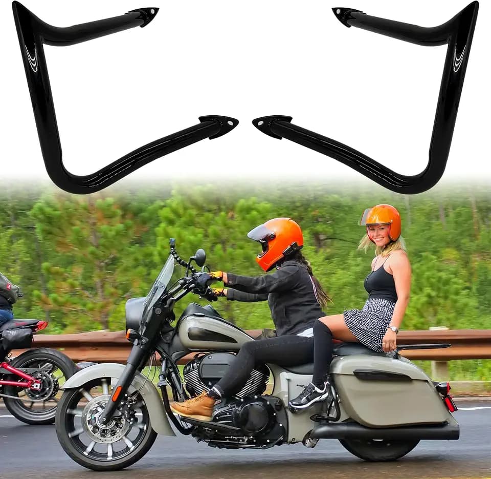 SpikeHook™ Rear Highway Bars for Indian Chief, Chieftain, Roadmaster (2014–2025) – Gloss Black Crash Guards – Saddlebag & Fender Protection – Custom Touring Bagger Look – No-Drill Install