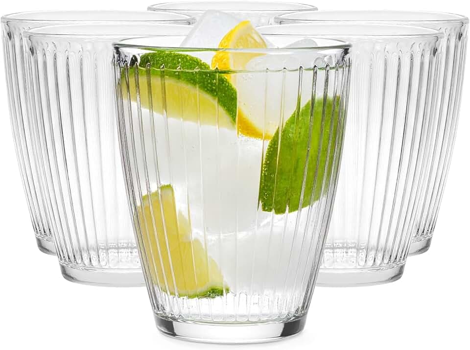 Glasmark Krosno 1992 Trinkgläser Gläser für Wasser, Säfte und Drinks - 6er Set 330 ml - Transparent, geriffelt - Niedrige Wassergläser für Zuhause und Gastronomie