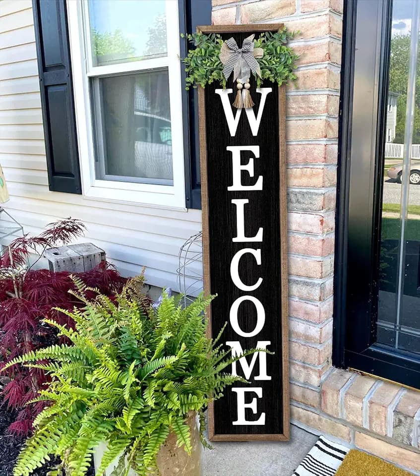 Surfapans Welcome Sign for Front porch Standing 45"X9" Wood Black