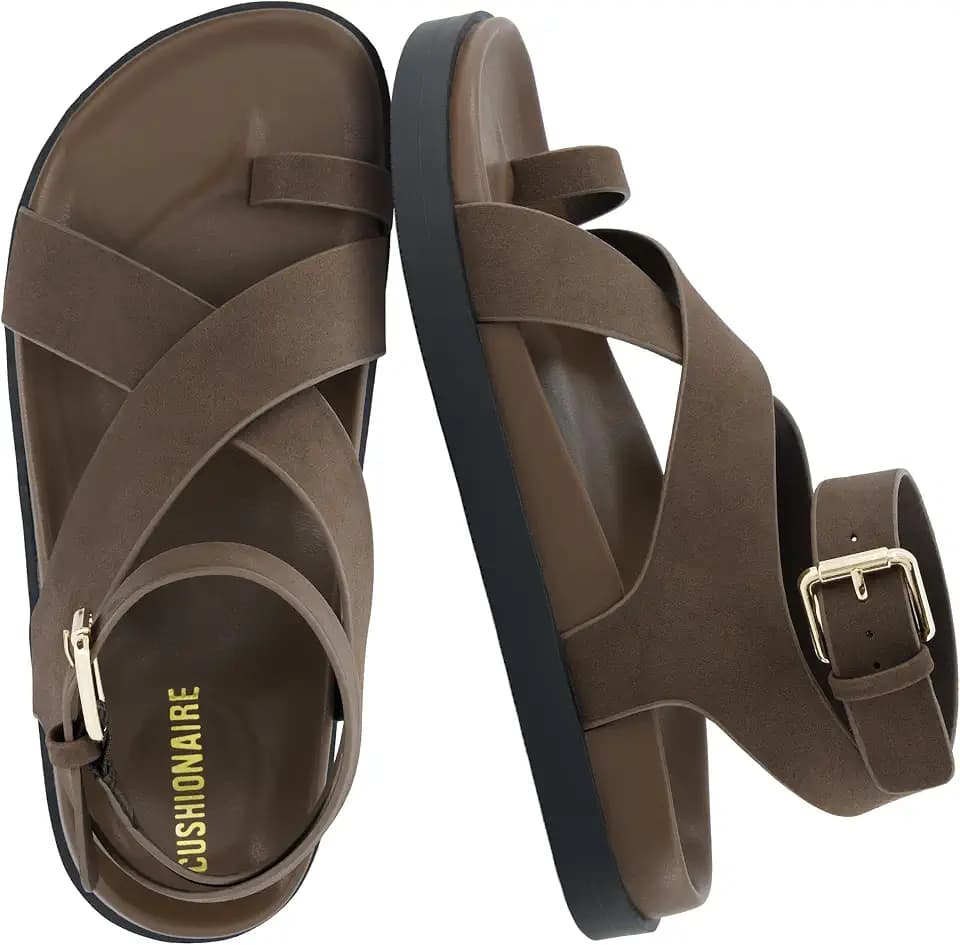 CUSHIONAIRE Entry Womens Ankle Wrap Molded Footbed Sandal with Adjustable Strap | Non-Slip Outsole | Womens Platform Sandals | Comfortable Summer Shoes | Wide Widths Available