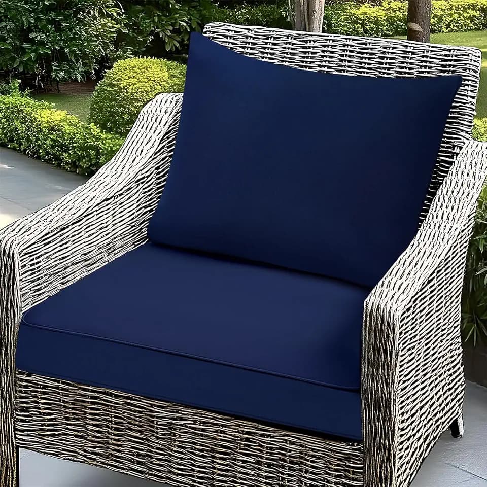 Fabuday Outdoor Chair Cushions Set - 22 x 22 Inch Waterproof & Fade Resistant Patio Furniture with Removable Cover Deep Seat & Back Pillow with Ties Replacement for Sunbrella Outside Sofa Couch Blue