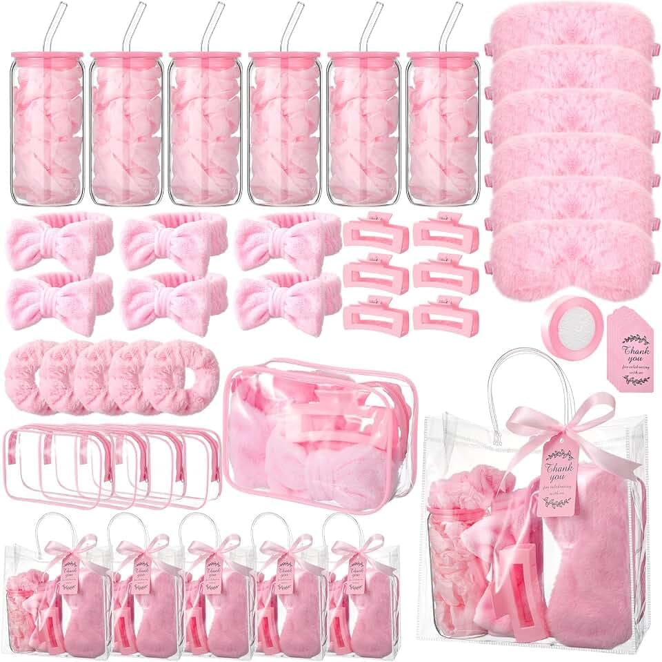48 Pcs/6 Sets Sleepover Party Supplies for Women, Pink