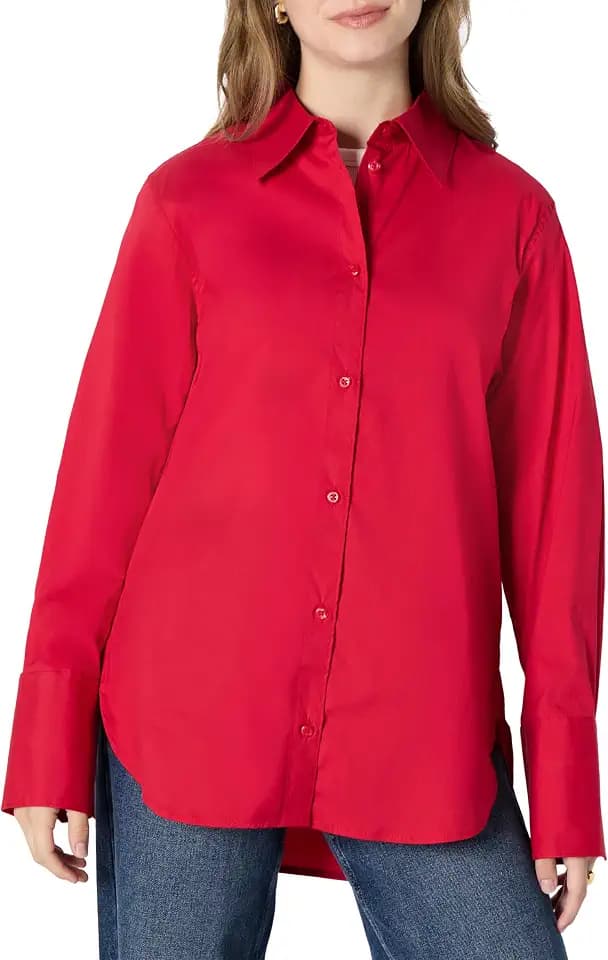 Amazon Essentials Damen Kurz geschnittene Oversized-Fit-Baumwoll-Stretch-Popeline mit Knopfleiste