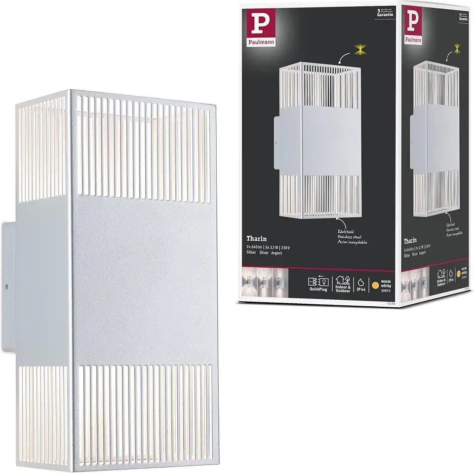 Paulmann 71253 LED Wandleuchte Tharin IP44 3000K 120x104mm 2x3,7W Silber