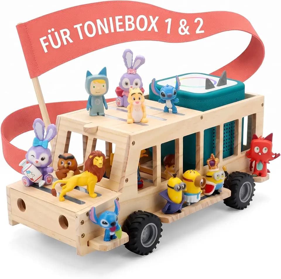Tonie Regal Schulbus Standregal - fahrbar, bis 25 Figuren & Toniebox 1 & 2