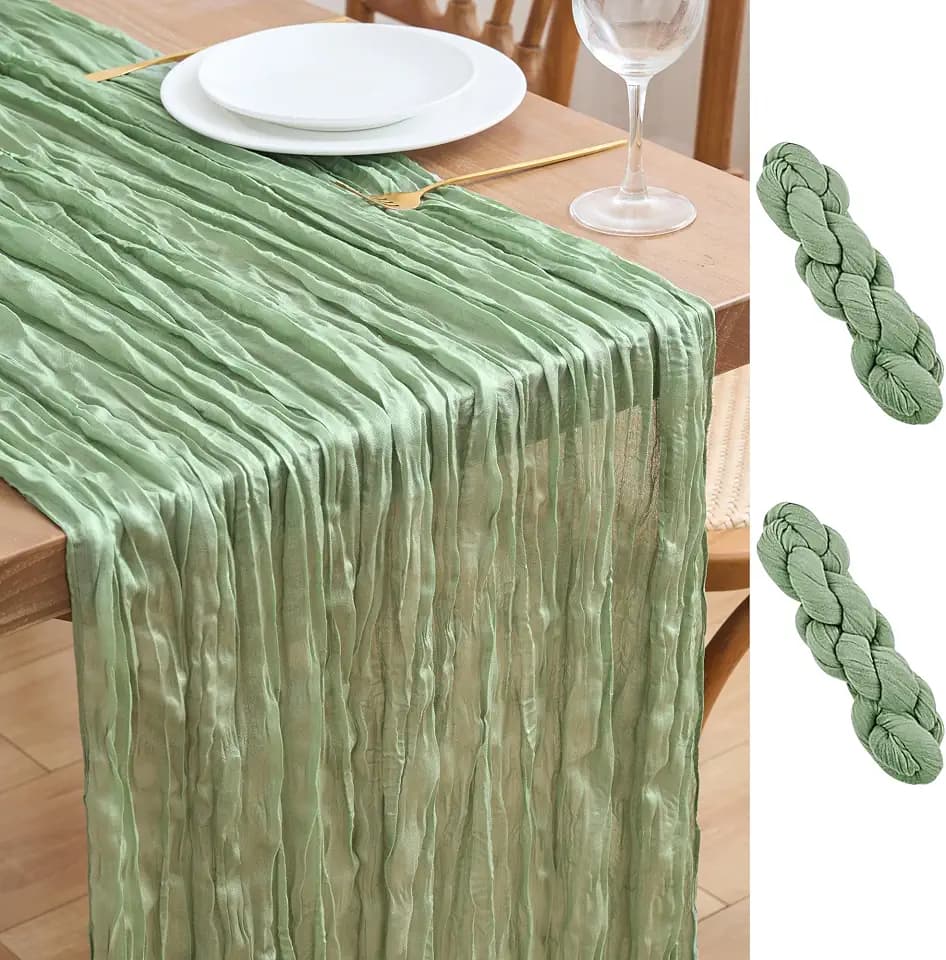 Asee'm Sage Green Cheesecloth Table Runner Fall Boho Wedding Decor 10FT