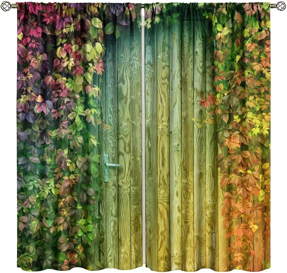 Colorful Door Barn Blackout Curtains, Rustic Farmhouse Wooden Board Window Drapes, for Living Room Bedroom 42" W X 63" L