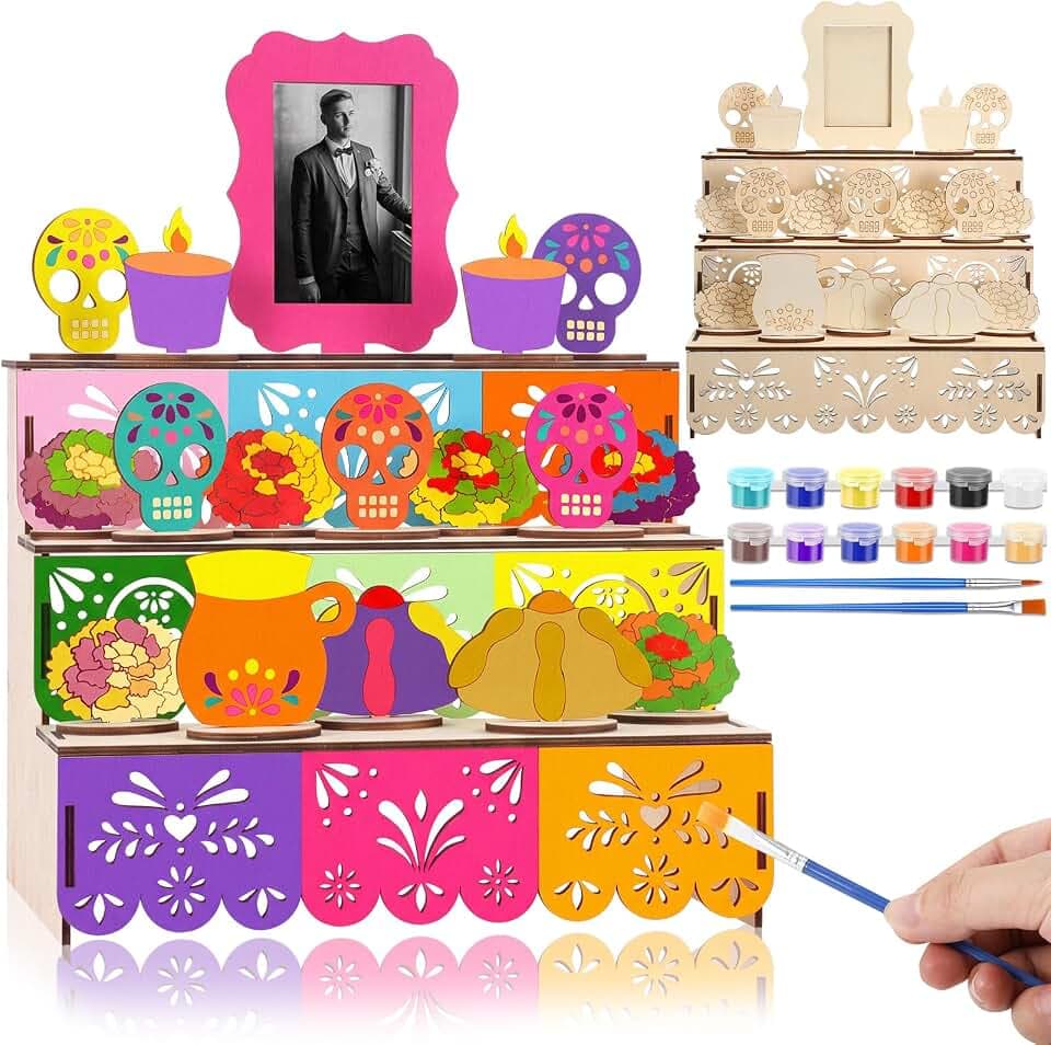 Geelin Dia De Los Muertos Ofrenda Altar Wooden Shadow Box, Traditional