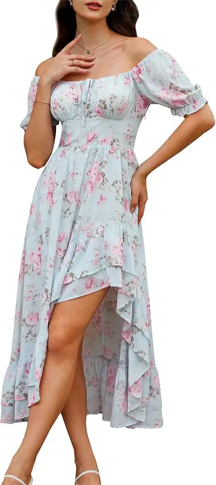 SCARLET DARKNESS Damen Viktorianisches Cottagecore Lang Blumen Sommerkleid