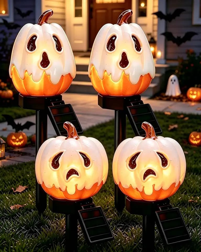 4Pcs Halloween Pumpkin Solar Lights, Halloween Solar Decorations Outdoor