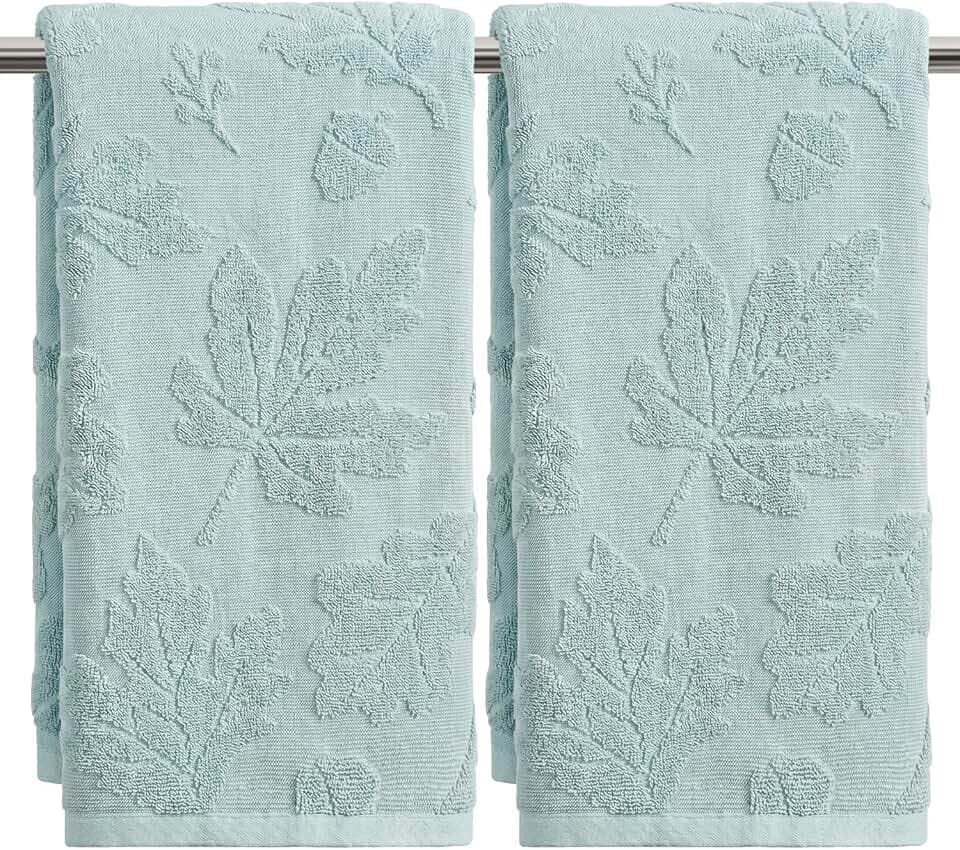 Artoid Mode 2 Pcs Blue 3D Pinecone Leaves Jacquard Hand Towels