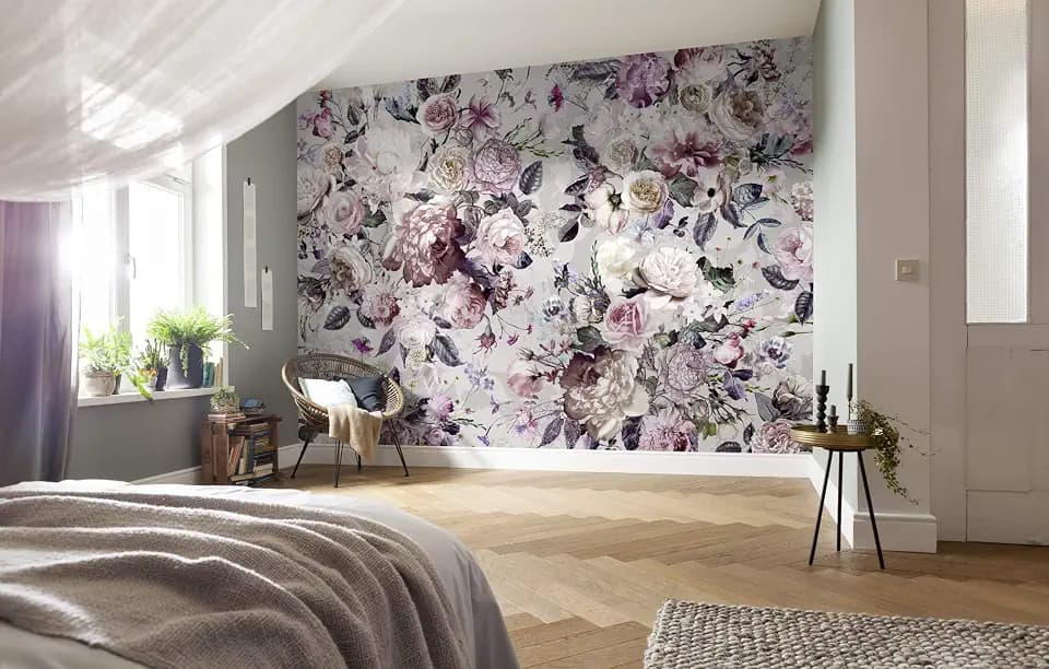 Komar Vlies Fototapete Lovely Blossoms - Größe: 350 x 250 cm - 7 Bahnen, Bahnbreite 50 cm - Tapete, Dekoration, Wandtapete, Blumenmotiv, Schlafzimmer, Romantik - X7-1017