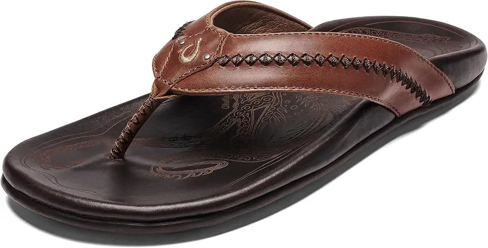 OluKai Mea Ola Men's Leather Beach Sandals, Soft & Durable Flip Flops