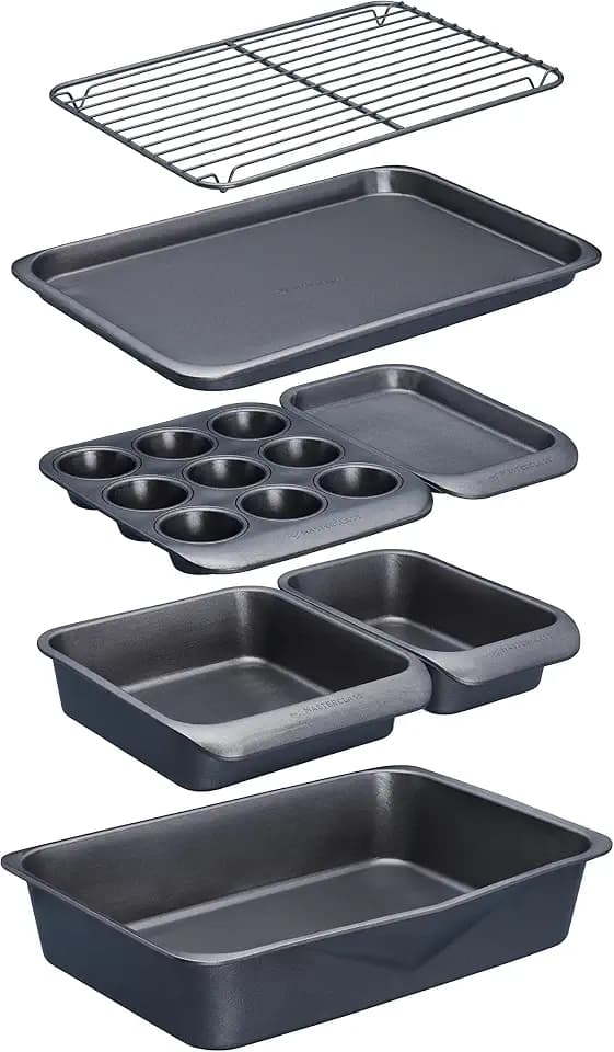 MasterClass Smart Space Stacking Antihaft-Backformen, 7-teiliges Backblechset, Geschenkkarton, Grau