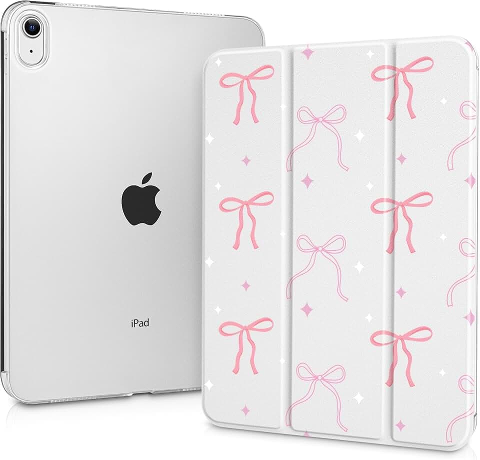 Case for iPad 11 inch A16 2025 Generation 11th / iPad 10.9 inch 10th Generation 2022, Smart Foldable Stand PC Clear Translucent Back Shell Auto Wake/Sleep Slim Cover,Pink Bows
