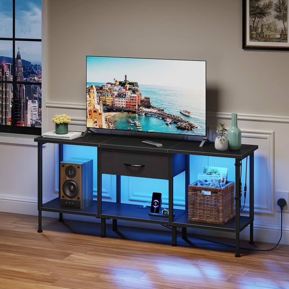 Fernsehtisch mit Steckdose TV Cabinet mit LED-Beleuchtung TV Bank