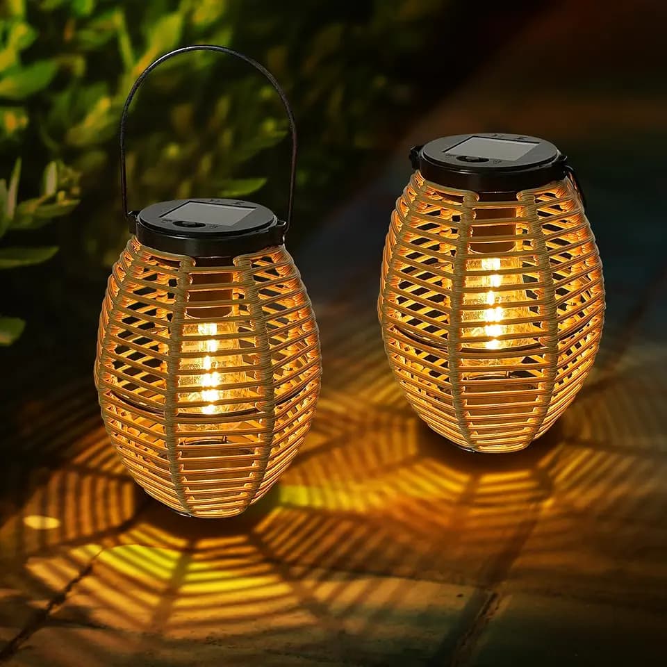 Solarlampen für Außen Hängend, 2 Stück Rattan Solar Laternen für Draußen