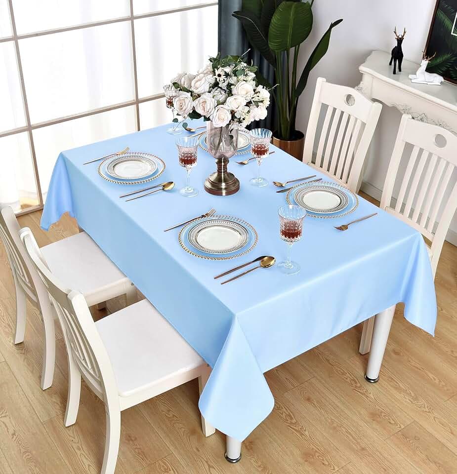 Baby Blue Rectangle Tablecloth Waterproof Table Cloth, 60 x 102 inch