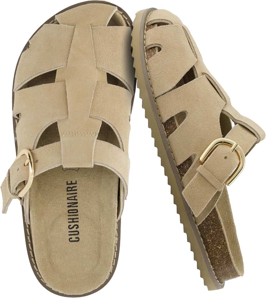 CUSHIONAIRE Benson Fisherman Sandals for Women – Suede Slip On Closed Toe Womens Clogs with Memory Foam Cork Footbed and Arch Support
