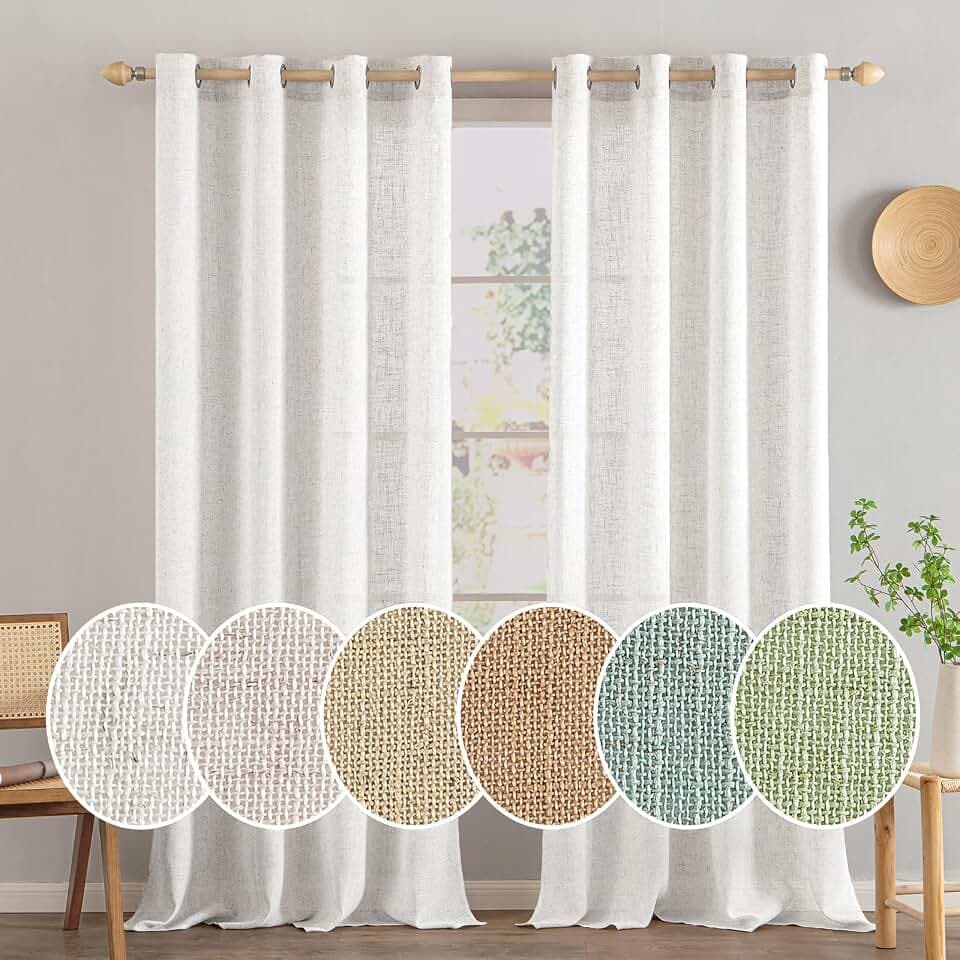MIULEE Gardinen Leinen mit ösen Halbtransparent Vorhänge Linen Weiß 160x140