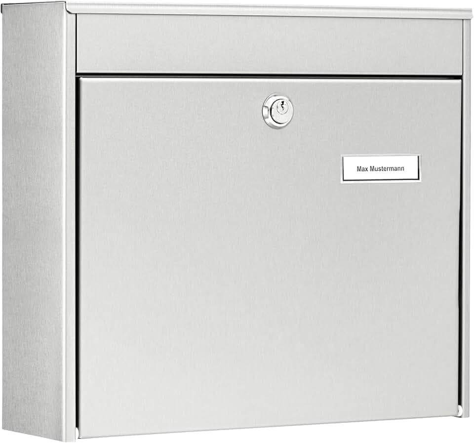 BURG-WÄCHTER Briefkasten ohne Zeitungsfach mit Namensschild, Rostfreier Edelstahl, Einwurf-Format DIN C4, 2 Schlüssel, Borkum 3878 NI