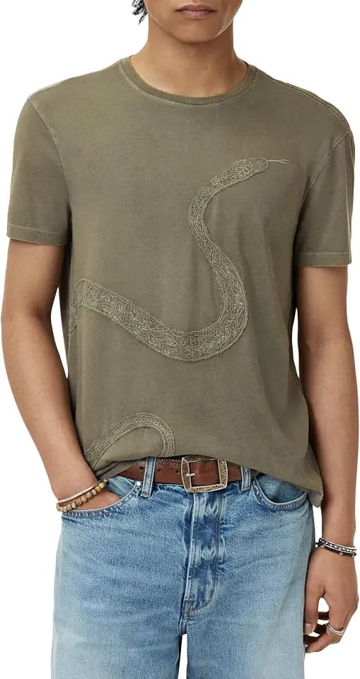 John Varvatos Men's Embroidery Snake Tee