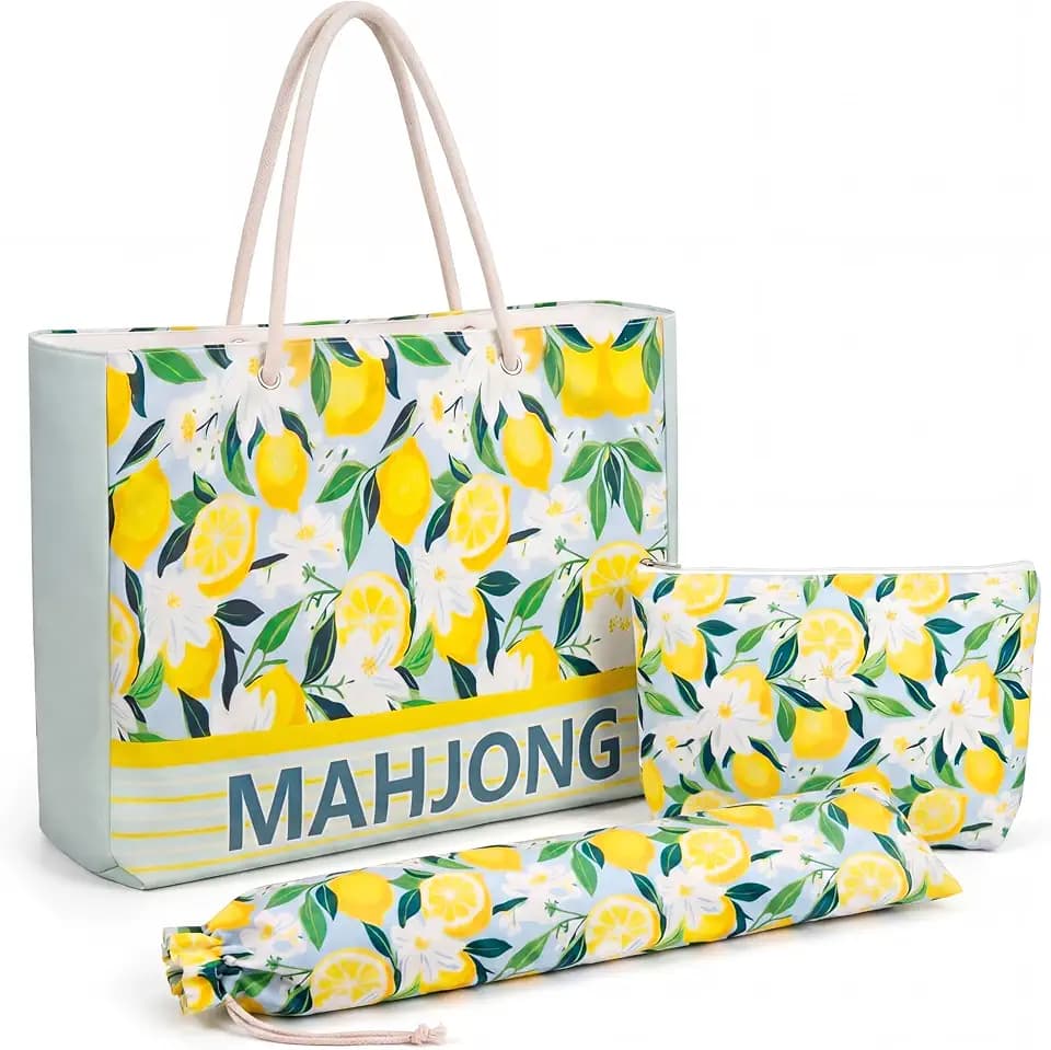 Soulchen 3 Pcs Empty Mahjong Bag Set for Tiles and Racks, Lemon