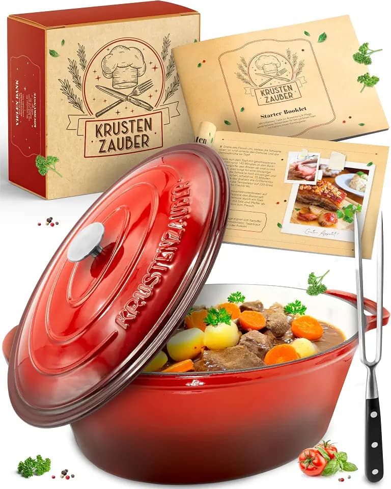 KRUSTENZAUBER 33 cm Gusseisen Bräter mit Deckel für Braten & Schmorgerichte