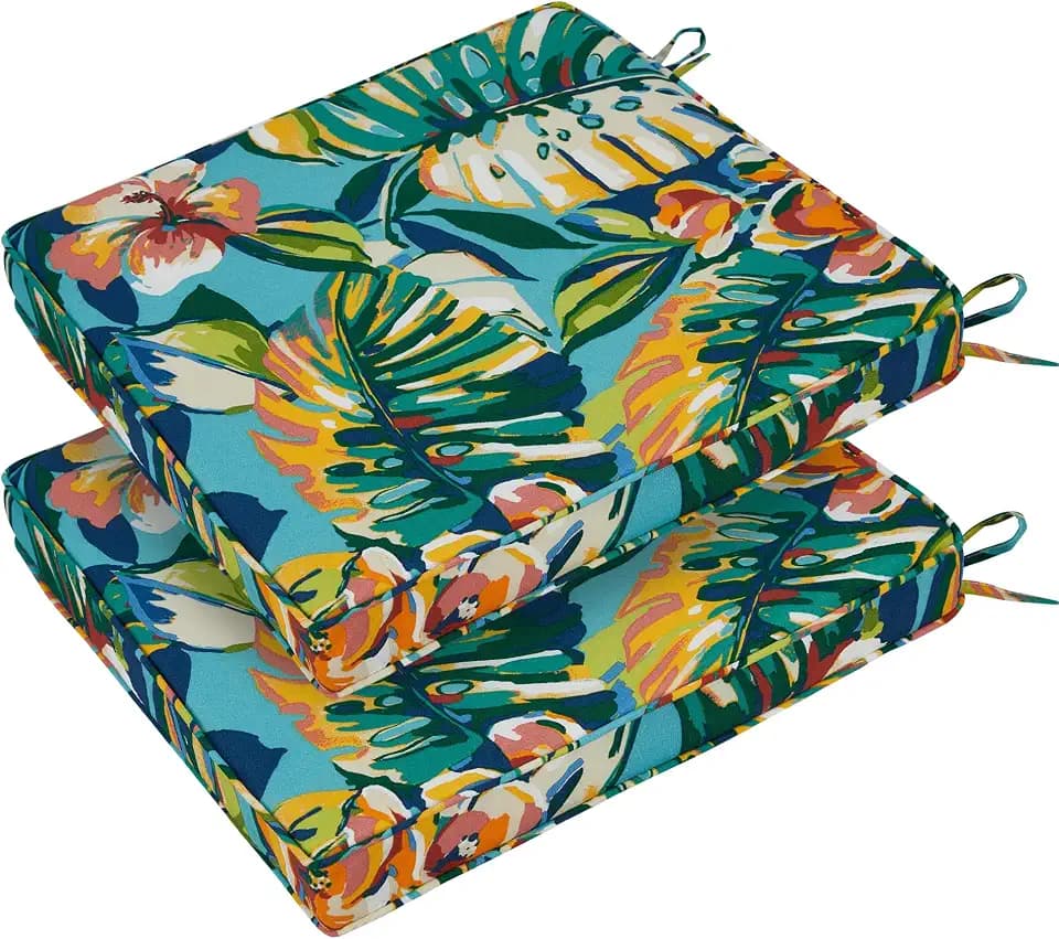 FUNHOME Outdoor Chair Cushions Set of 2, 18x18x2.5 Inch-Rosario Flower Leaf