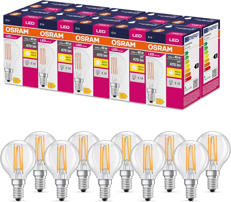 Osram LED Star Value Classic P40 LED Lampe für E14 Sockel, Tropfenform, FIL, 470 Lumen, warmweiß (2700K), Ersatz für herkömmliche 40W Glühbirnen, nicht dimmbar, 10er-Pack