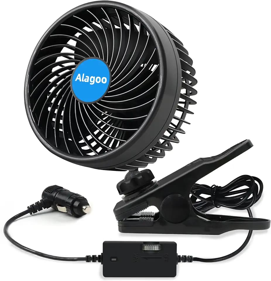 Alagoo Car Fan 6'' 12V Cool Gadgets Clip Fan for Front Rear Seat Passenger Portable Electric Air Fresh Fan with Cigarette Lighter Plug for Cars/Vehicle SUV, RV