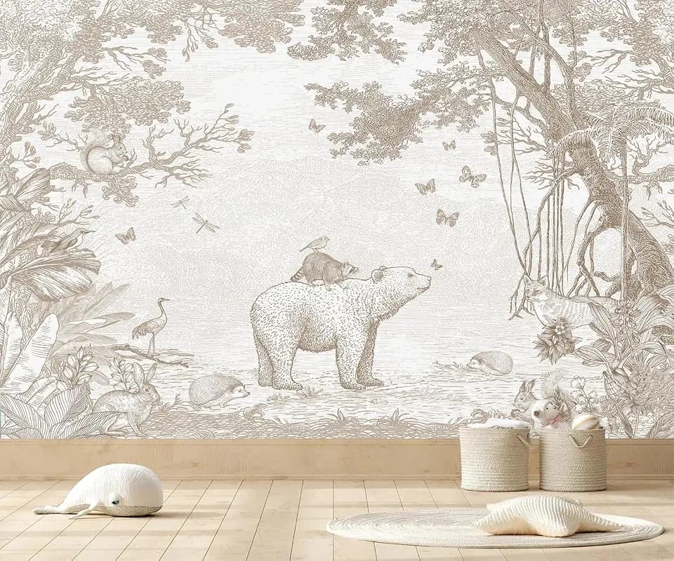 Beige Jungle Peel and Stick Wallpaper Safari Murals for Nursery