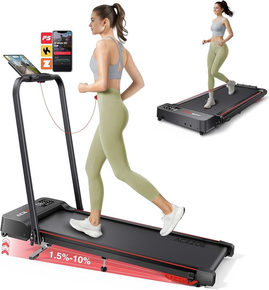 Acezoe Walking pad Treadmill with Incline & Handle Bar, Folding Treadmill for Home Small Spaces, Compact Portable Under Desk Treadmill,Dual LED Display, 2.5Hp Quiet Running pad, APP, 300 lbs Capacity