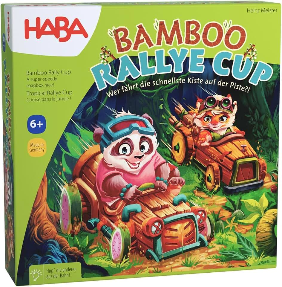 HABA Bamboo Rallye Cup - Action Würfel-Brettspiel für Kinder ab 6 Jahren - Mit witziger Hupe aus Holz - Turbulente Interaktionen mit Ärgerfaktor - 2010883001