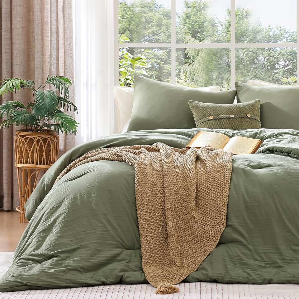 King Size Comforter Set-3 Pieces Soft Sage Green Comforter Bedding Set
